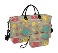 Grande borsa da viaggio vintage senza cuciture con coppe, limoni e cuori, borsa da fine settimana con tracolla regolabile, borsa tote per trekking, viaggi di lavoro, set da 2 pezzi, Vintage Seamless