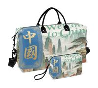 Grande borsa da viaggio Weekender Duffel Bag con cinghia regolabile per Yoga Set da 2 pezzi Benvenuti in Cina Paesaggio Cultura