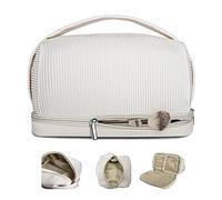 Grande borsa di trucco, Borsa cosmetica a doppio strato, Borsa da trucco da viaggio, Borsa per trucco in pelle PU, Borse da viaggio cosmetiche, Borsa da toilette in pelle PU portatile, Beige, Grande