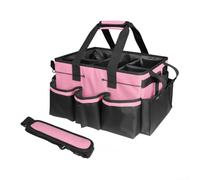 Grande borsa impermeabile per la pulizia con robusta tavola di supporto integrata, tracolla regolabile, tasche esterne multiple per organizzare forniture per la casa e attrezzi da giardinaggio (rosa)