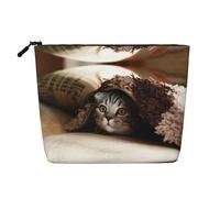 Grande borsa in canapa finta con gatto sotto la coperta, organizer per cosmetici, borsa impermeabile con cerniera per viaggi quotidiani