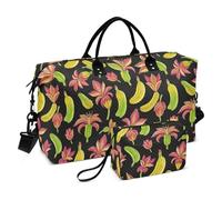 Grande Borsa Moda Frutta Banana Floreale Nero Giallo Weekender Bag con Toiletry Bag per Escursionismo Pieghevole bolsas de para mujer en avion