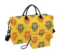 Grande Borsa Modello Cinese Lupo Giallo Carry On Spalla Weekend Tote con Toiletry Bag per Aereo Viaggio 2 Pz Set bolso para en avion