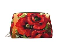 Grande borsa per cosmetici con stampa di papaveri rossi, portatile, adatta per viaggi e viaggi di lavoro