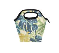 Grande borsa per il pranzo con manico curvo per gli uomini Borsa termica da spiaggia resistente all'acqua per ufficio campeggio foglie di palma verde acquerello