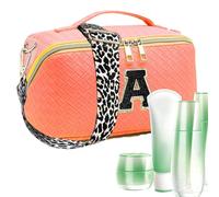 Grande borsa per il trucco, borsa da viaggio per la cultura da donna, borsa per cosmetici portatile, borsa per il trucco di grande capacità, tessuto classificato, per le donne, Arancio 1, vedi