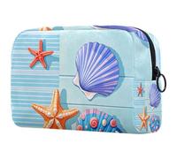 Grande borsa per il trucco con conchiglie di mare in stile cartone animato, con cerniera, organizer per cosmetici da viaggio per, Multi, 18.5x7.5x13cm/7.3x3x5.1in, Art Deco