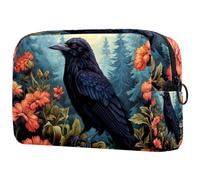 Grande borsa per il trucco con corvi e cerniera, organizer da viaggio per cosmetici da donna, Multicolore 6, 18.5x7.5x13cm/7.3x3x5.1in, Art Deco