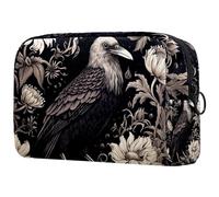 Grande borsa per il trucco con corvi e cerniera, organizer da viaggio per cosmetici da donna, Multicolore 7, 18.5x7.5x13cm/7.3x3x5.1in, Art Deco
