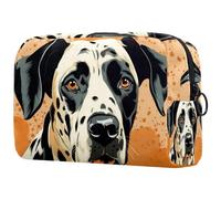Grande borsa per il trucco con motivo a pois con cagnolini e cerniera, organizer da viaggio per cosmetici da donna, Multicolore 9, 18.5x7.5x13cm/7.3x3x5.1in, Art Deco
