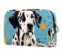 Grande borsa per il trucco con motivo a pois con cagnolini e cerniera, organizer da viaggio per cosmetici da donna, Multicolore 4, 18.5x7.5x13cm/7.3x3x5.1in, Art Deco