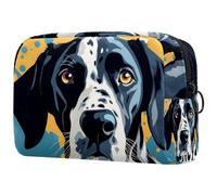 Grande borsa per il trucco con motivo a pois con cagnolini e cerniera, organizer da viaggio per cosmetici da donna, multicolore 2, 18.5x7.5x13cm/7.3x3x5.1in, Art Deco