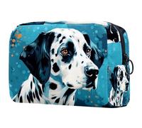 Grande borsa per il trucco con motivo a pois con cagnolini e cerniera, organizer da viaggio per cosmetici da donna, Multi 8, 18.5x7.5x13cm/7.3x3x5.1in, Art Deco