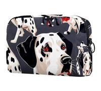 Grande borsa per il trucco con motivo a pois con cagnolini e cerniera, organizer da viaggio per cosmetici da donna, Multicolore 7, 18.5x7.5x13cm/7.3x3x5.1in, Art Deco