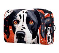 Grande borsa per il trucco con motivo a pois con cagnolini e cerniera, organizer da viaggio per cosmetici da donna, Multicolore 5, 18.5x7.5x13cm/7.3x3x5.1in, Art Deco