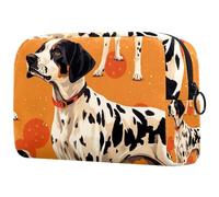 Grande borsa per il trucco con motivo a pois con cagnolini e cerniera, organizer da viaggio per cosmetici da donna, Multicolore 10, 18.5x7.5x13cm/7.3x3x5.1in, Art Deco