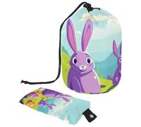 Grande borsa per il trucco da donna, impermeabile, con coulisse, organizer per articoli da toeletta, borsa portatile per cosmetici, viola con coniglietto pasquale, Multicolore,