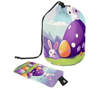 Grande borsa per il trucco da donna, organizer portatile impermeabile per articoli da toeletta, uovo viola con coniglietto pasquale, Multicolore, 9.9x6.9in/25.2x17.6cm;6x3.5in/15.2x8.8cm