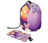 Grande borsa per il trucco da donna, pieghevole, da viaggio, con coniglietto pasquale viola, Multicolore, 9.9x6.9in/25.2x17.6cm;6x3.5in/15.2x8.8cm