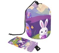 Grande borsa per il trucco da donna, portatile, impermeabile, organizer per articoli da toeletta, viola con coniglietto pasquale, Multicolore, 9.9x6.9in/25.2x17.6cm;6x3.5in/15.2x8.8cm