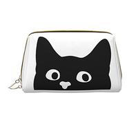 Grande borsa per il trucco da viaggio, organizer per cosmetici, in pelle, portatile, impermeabile, con cerniera, per donne e ragazze adolescenti, motivo: gatto curioso