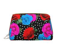 Grande borsa per il trucco da viaggio, organizer per cosmetici, in pelle, portatile, impermeabile, con cerniera, per donne e ragazze adolescenti, colorata rosa vero