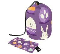 Grande borsa per il trucco, impermeabile, con coulisse, organizer per articoli da toeletta, borsa portatile per cosmetici da viaggio a casa, uovo viola con coniglietto pasquale, Multicolore,