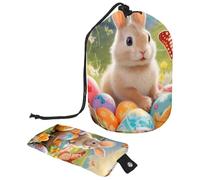 Grande borsa per il trucco impermeabile per donne, compatta per riporre cosmetici, uovo colorato coniglietto pasquale, Multicolore, 9.9x6.9in/25.2x17.6cm;6x3.5in/15.2x8.8cm