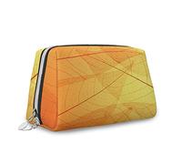 Grande borsa per il trucco in pelle a tema autunnale, con cerniera, foglie secche, organizer per cosmetici da viaggio per donne, giallo arancione, S, Giallo arancio_6, Taglia unica, Beauty Case