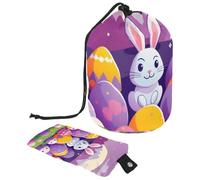 Grande borsa per il trucco, organizer per articoli da toeletta impermeabile con coulisse, viola con coniglietto pasquale, Multicolore, 9.9x6.9in/25.2x17.6cm;6x3.5in/15.2x8.8cm