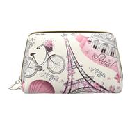 Grande borsa per il trucco portatile in pelle con fiore Torre Eiffel di Parigi, in pelle PVC, chiusura a cerniera, borsa da viaggio borsa da viaggio, borsa da viaggio, bianco, Taglia unica