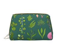 Grande borsa per il trucco portatile in pelle con fiori e piante, in pelle PVC, chiusura a cerniera, borsa da viaggio per articoli da toeletta, borsa da viaggio, bianca, taglia unica, bianco, Taglia