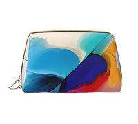 Grande borsa per il trucco portatile in pelle rotonda con pittura ad acquerello, pelle in PVC, chiusura a cerniera, borsa da viaggio per articoli da toeletta, borsa da viaggio, bianca, taglia unica,