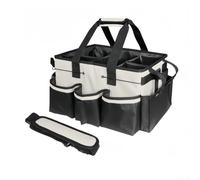 Grande borsa per la pulizia con robusta tavola di supporto, organizer impermeabile con tracolla regolabile per strumenti di pulizia (beige)