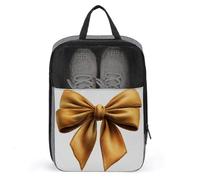 Grande borsa per scarpe da golf in velluto dorato con fiocco per viaggi e uso quotidiano anti-polvere
