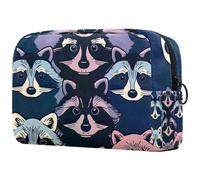 Grande borsa per trucco dipinta a colori con teste di procione, con cerniera, organizer per cosmetici da viaggio per le donne, Multi, 18.5x7.5x13cm/7.3x3x5.1in, Art Deco