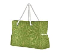 Grande borsa portatile di Natale floreale oro e verde con tasche laterali, borsa da spiaggia in gomma con portabicchieri sul lato