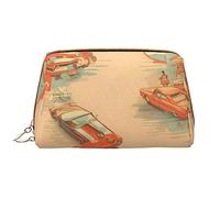 Grande borsa portatile di trucco del cuoio dell'automobile del manifesto, cuoio del PVC, chiusura della cerniera, borsa di viaggio della borsa di toilette, borsa di immagazzinaggio di viaggio, bianco,
