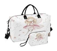 Grande borsa sportiva tote borsa da palestra da viaggio durante la notte borsa da trasporto con tracolla regolabile per viaggio set da 2 pezzi fiori fata ragazza vivaio, Multi, 1 size,