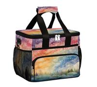 Grande borsa termica da campeggio per picnic, con stelle arcobaleno e alberi nella foresta, pieghevole, portatile, da viaggio, per uomini e donne, 20 l