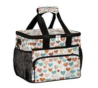 Grande borsa termica da campeggio per picnic, marrone blu cuore amore pieghevole portatile borsa pranzo da viaggio & scatola per il pranzo per uomini e donne, 20 l
