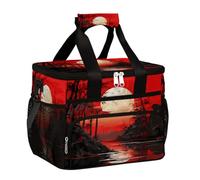 Grande borsa termica da campeggio per picnic, stile giapponese, rosso alba in bambù, pieghevole, portatile, da viaggio, per uomini e donne, 20 l