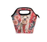 Grande borsa termica per il pranzo con manico curvo contenitori per il pranzo impermeabile morbido lato borsa termica per escursionismo campeggio stile boho fiore floreale rosso carino cane
