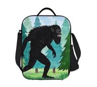 Grande borsa termica per il pranzo con mostro nero selvaggio e albero di pino verde, riutilizzabile, a prova di perdite, borsa termica con tracolla regolabile, per donne e uomini, lavoro, viaggi