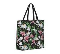 Grande borsa tote da donna - riutilizzabile la borsa tote con cerniera, borse da spiaggia per donne, fiori di giglio nero rosa borsa mamma per mamma adatta per ospedale, spiaggia, viaggi, shopping