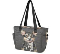Grande borsa tote per le donne multi tasche con cerniera tre colori cane | 18L Per 15.6 Pollici Laptop, Borse A Tracolla Per Viaggi College Quotidiano