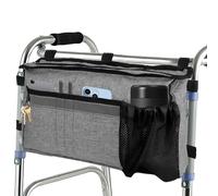 Grande borsa Walker con portabevande per camminare, deambulatore, cestino pieghevole a mani libere, organizer per anziani, facile accesso alla tasca con cerniera, grigio