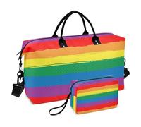 Grande borsone da viaggio, a righe arcobaleno acquerello, borsa da viaggio per donne e uomini, borsa da viaggio con custodia trolley, essenziale da viaggio in aereo per volare, #03, Taglia unica, alla