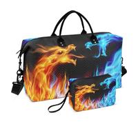 Grande borsone da viaggio, astratto blu e rosso drago di fuoco, borsa da viaggio per donne e uomini, borsa da viaggio con custodia trolley, essenziale da viaggio in aereo per volare, #03, Taglia