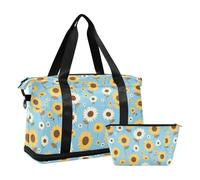 Grande borsone da viaggio Bagagli durante la notte Grande borsa da palestra con trappola regolabile per escursionismo impermeabile, Marrone Blu Girasole